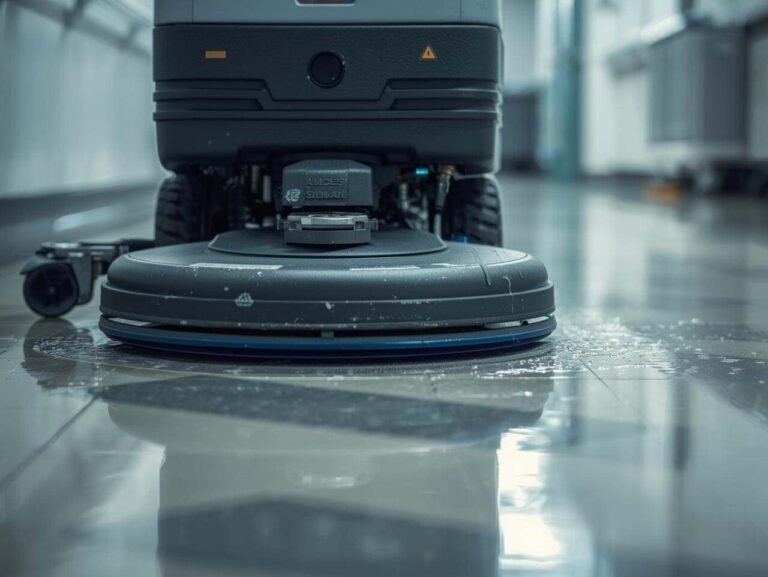 Máquina fregadora limpiando un pavimento brillante y húmedo